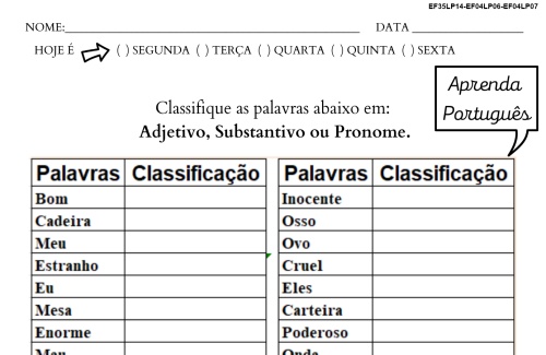 classificação de palavras